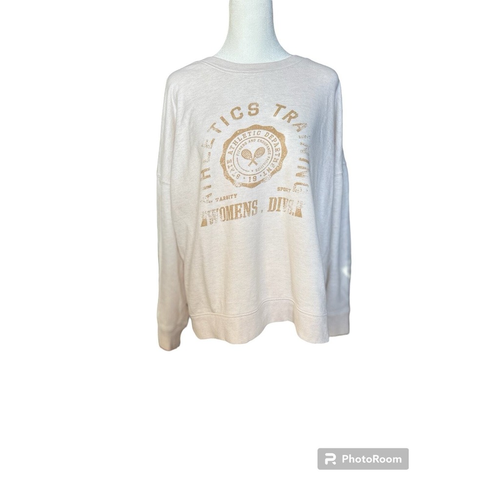 Style & Co Womens XL Cream Athletics Training Varsity Tennis Graphic Sweatshirt